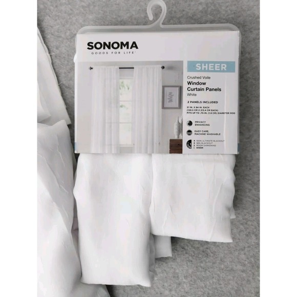 Sonoma 84" 2-pack Sheer Crushed Voile Window Curtain White 4 Panels Total 51x84 - Picture 1 of 6